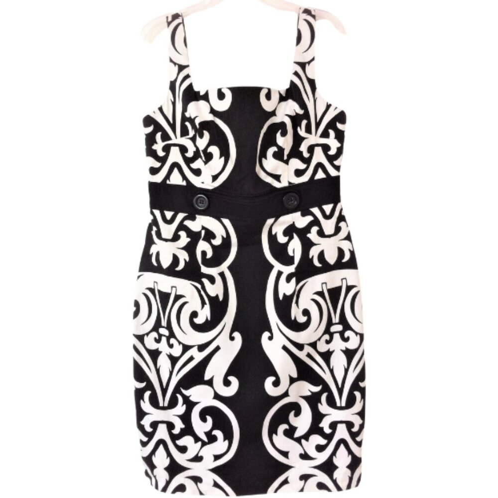 LONDON TIMES PETITES BLACK & WHITE PRINTED DRESS, 8P